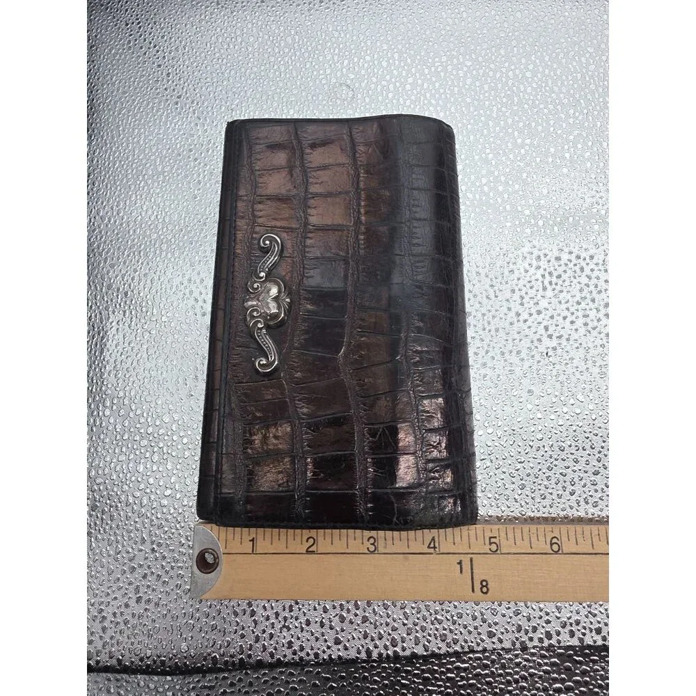 Brighton Black Croc Embossed Leather Wallet‎ With Silver Accent